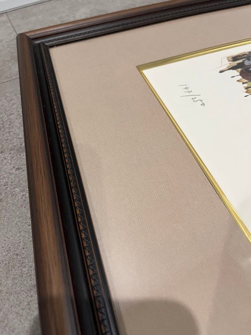 リトグラフ　米倉斉加年　『仔猫と赤い着物の娘』　自筆サイン入り