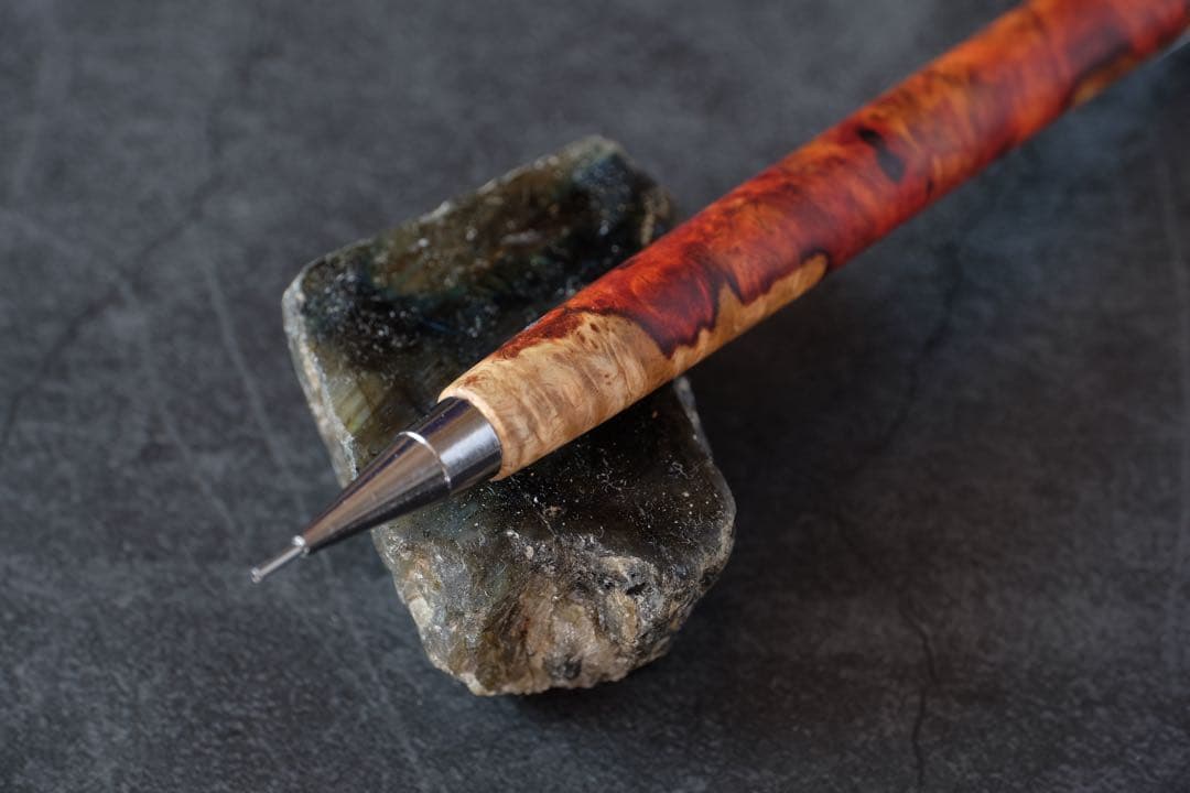 PG5木軸カスタム0166　高村杢工房 製図用シャープペンシル　花梨瘤極上の紅白