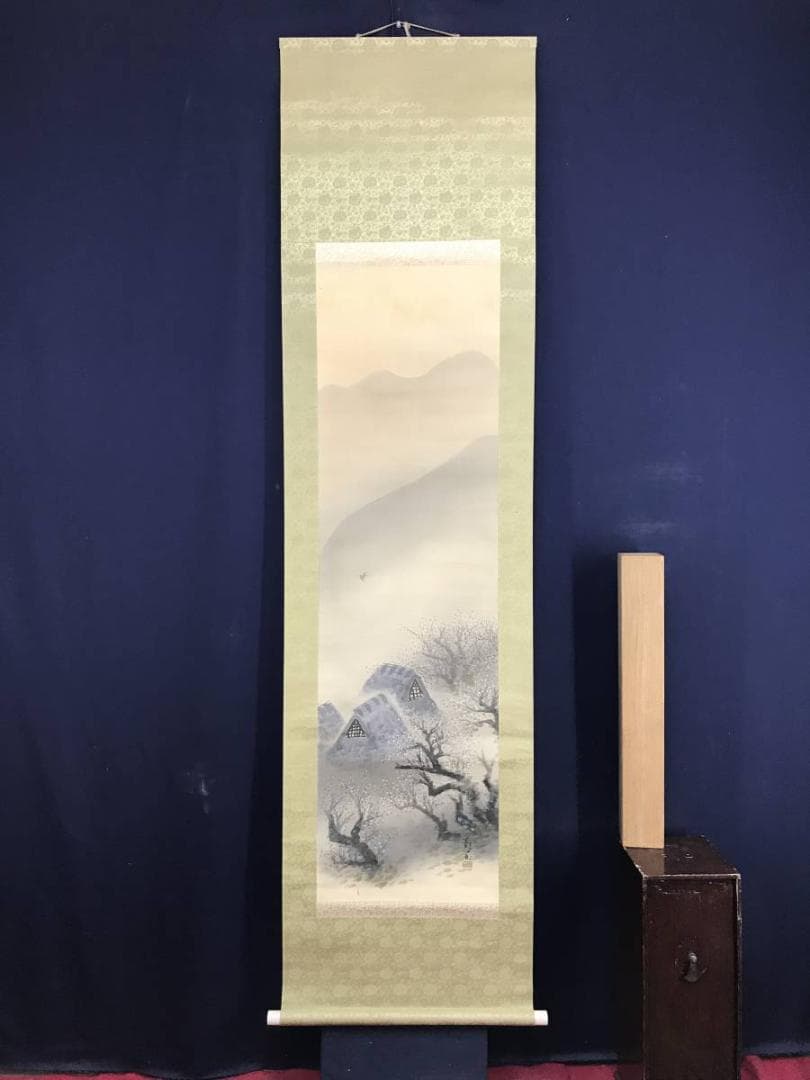 真作/四田観水/田家の早梅/梅花山水図/春の花/掛軸/名家伝来AE-372