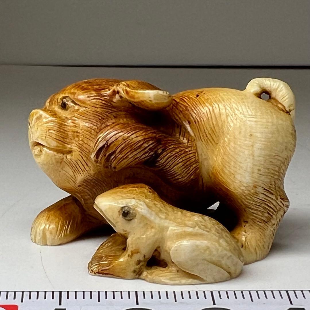 極上 犬とカエル 根付 寛公銘 29g 東キ8-0204☆2F タルサ