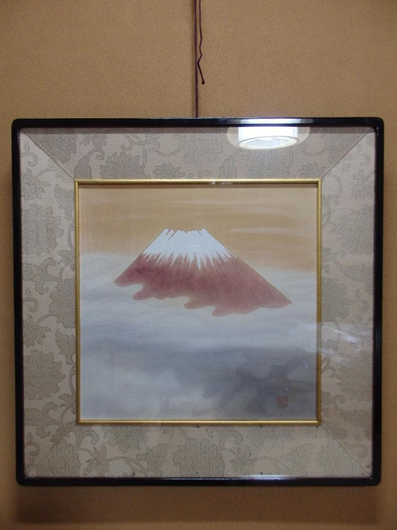 日本画家 吉原芳仙『冨士之図』絹本 額装 直筆保証 新潟生