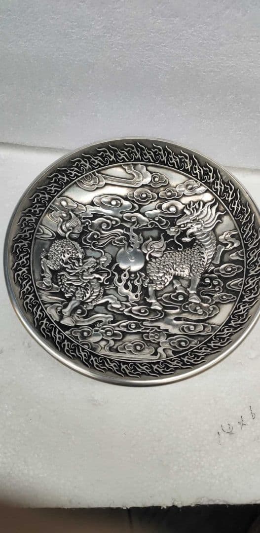 銅器 重工 彫刻 祥雲瑞獣麒麟銅盤 装飾品 工芸品 美術品 置物