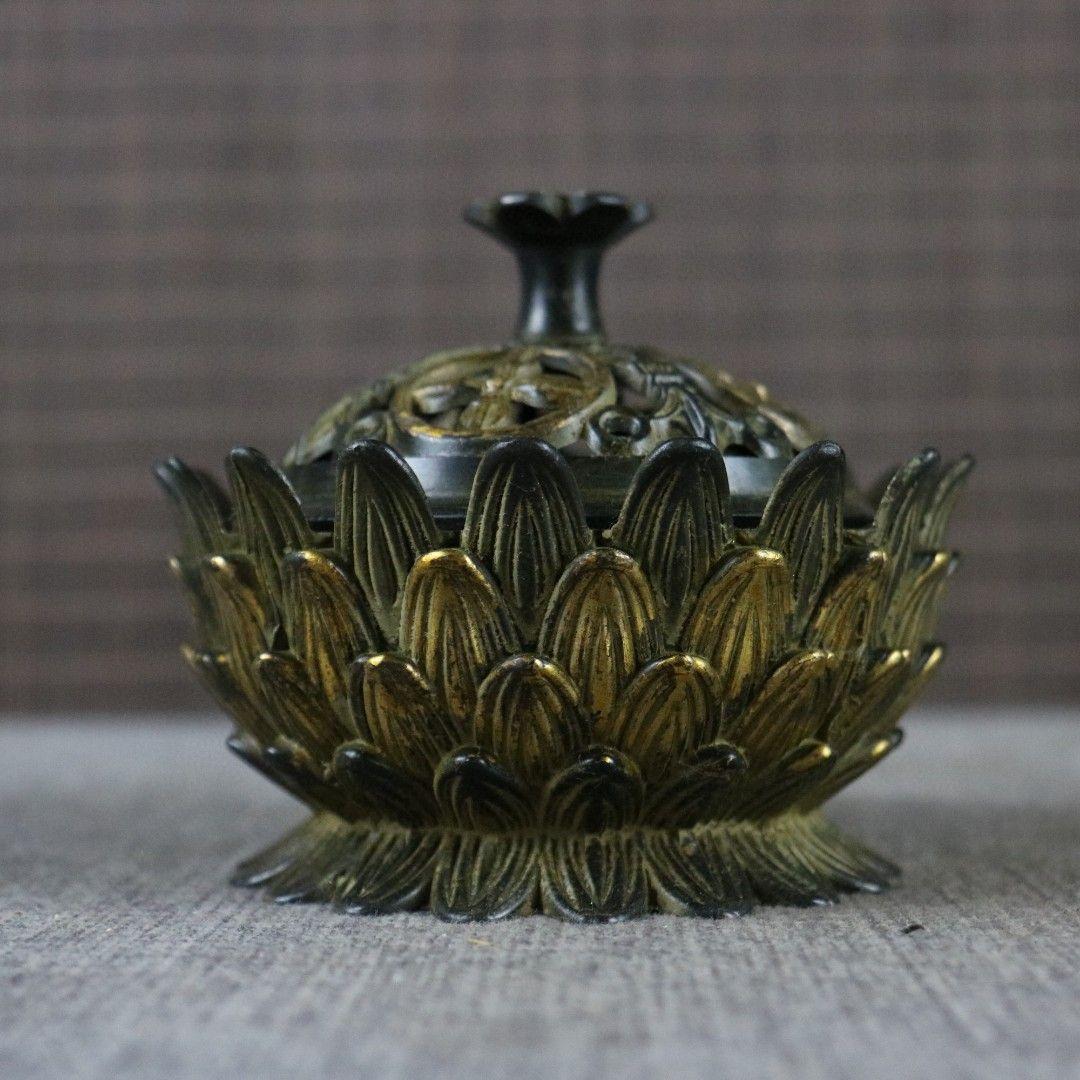 銅器 香炉 蓮華香炉 沈香檀香炉 香道具 装飾品 工芸品 置物