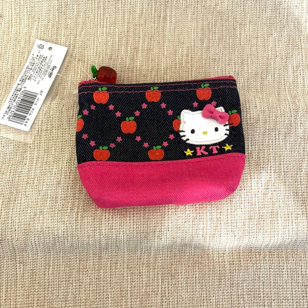 レア‼️レトロ ハローキティ リンゴ柄ポーチ ラメデニム