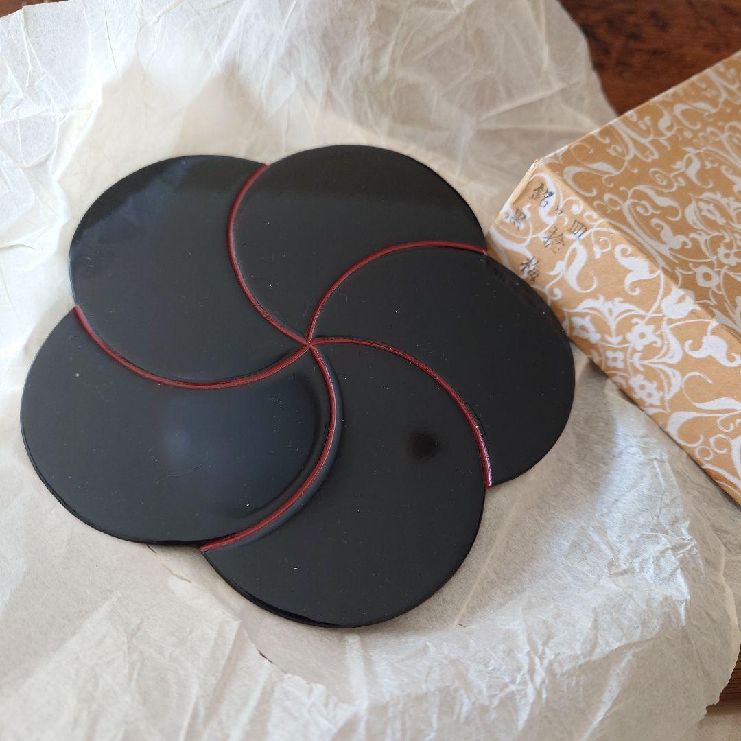 【昭和レトロ】漆器 菓子器（銘々皿）5個と和菓子用楊枝5本のセット