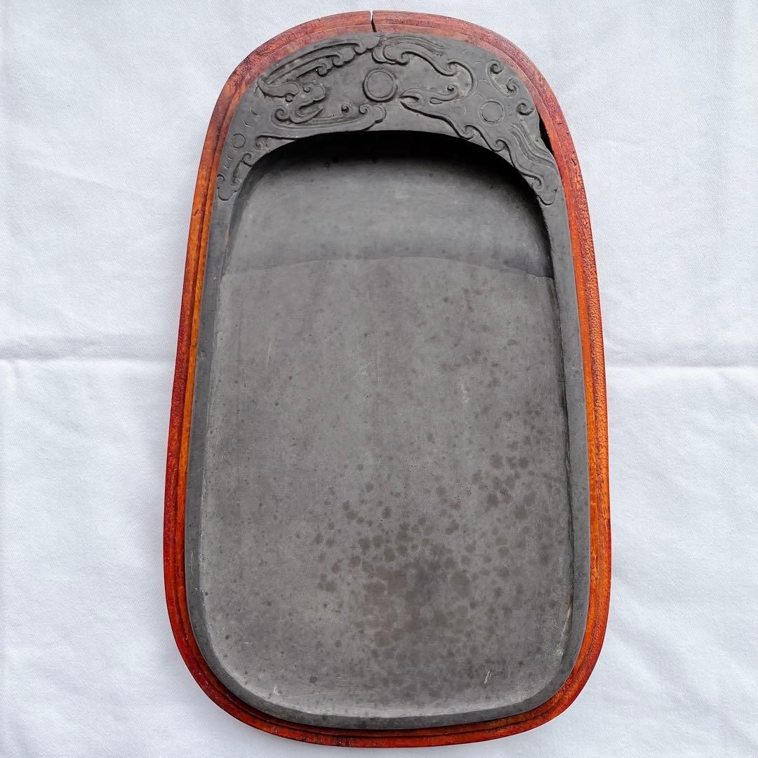 中国　硯＋筆2本　セット販売　石製書道硯　硯箱　すずり　木箱入　書道　習字道具