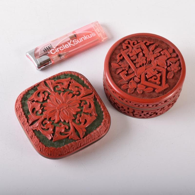 中国　剔紅　堆朱　内七宝　花文　香合　2点まとめて　D　R8207