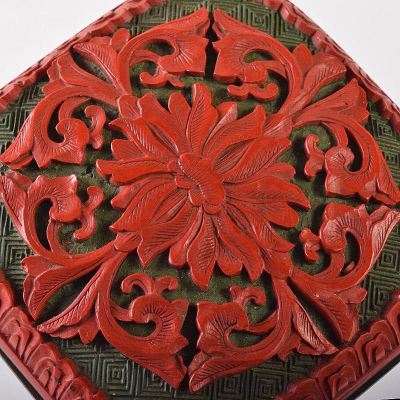 中国　剔紅　堆朱　内七宝　花文　香合　2点まとめて　D　R8207