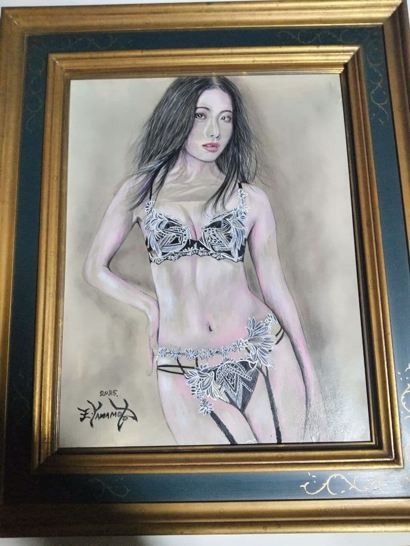 裸婦、美人画絵画6F しなりS山本英二、肉筆、真作、高級額縁、高塚省吾、森本草介