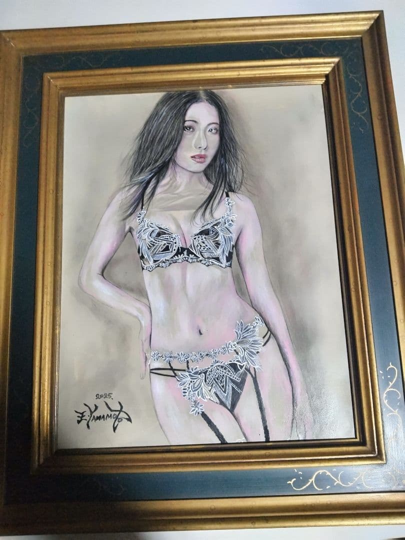 裸婦、美人画絵画6F しなりS山本英二、肉筆、真作、高級額縁、高塚省吾、森本草介