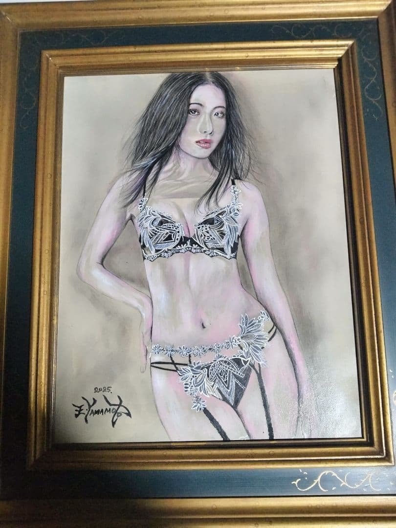 裸婦、美人画絵画6F しなりS山本英二、肉筆、真作、高級額縁、高塚省吾、森本草介