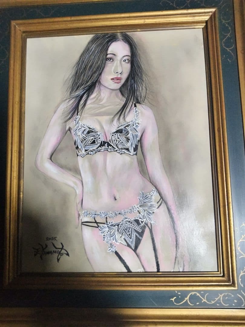 裸婦、美人画絵画6F しなりS山本英二、肉筆、真作、高級額縁、高塚省吾、森本草介