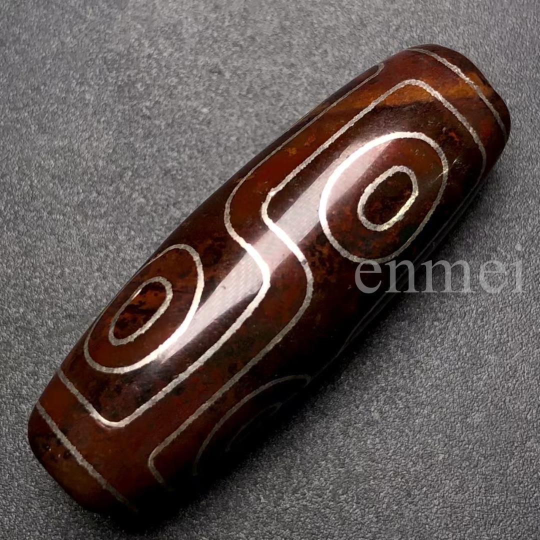 中国古美術・藏區回流・老料高油包漿・銀絲鑲嵌 六眼天珠 朱砂満点・西蔵工芸・瑪瑙