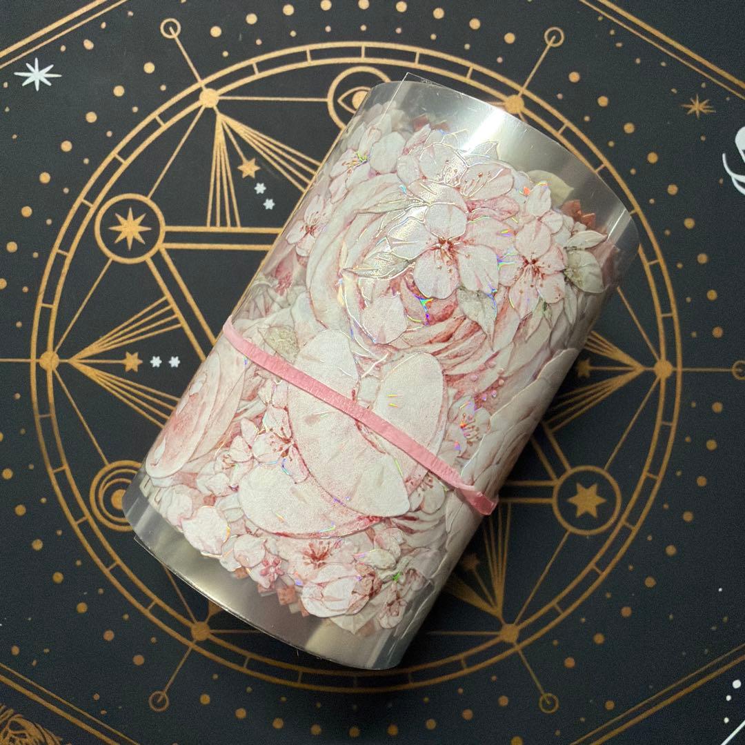 【8950】海外　マステ　中古巻　貝殻光マスキングテープ　お花系　ピンク