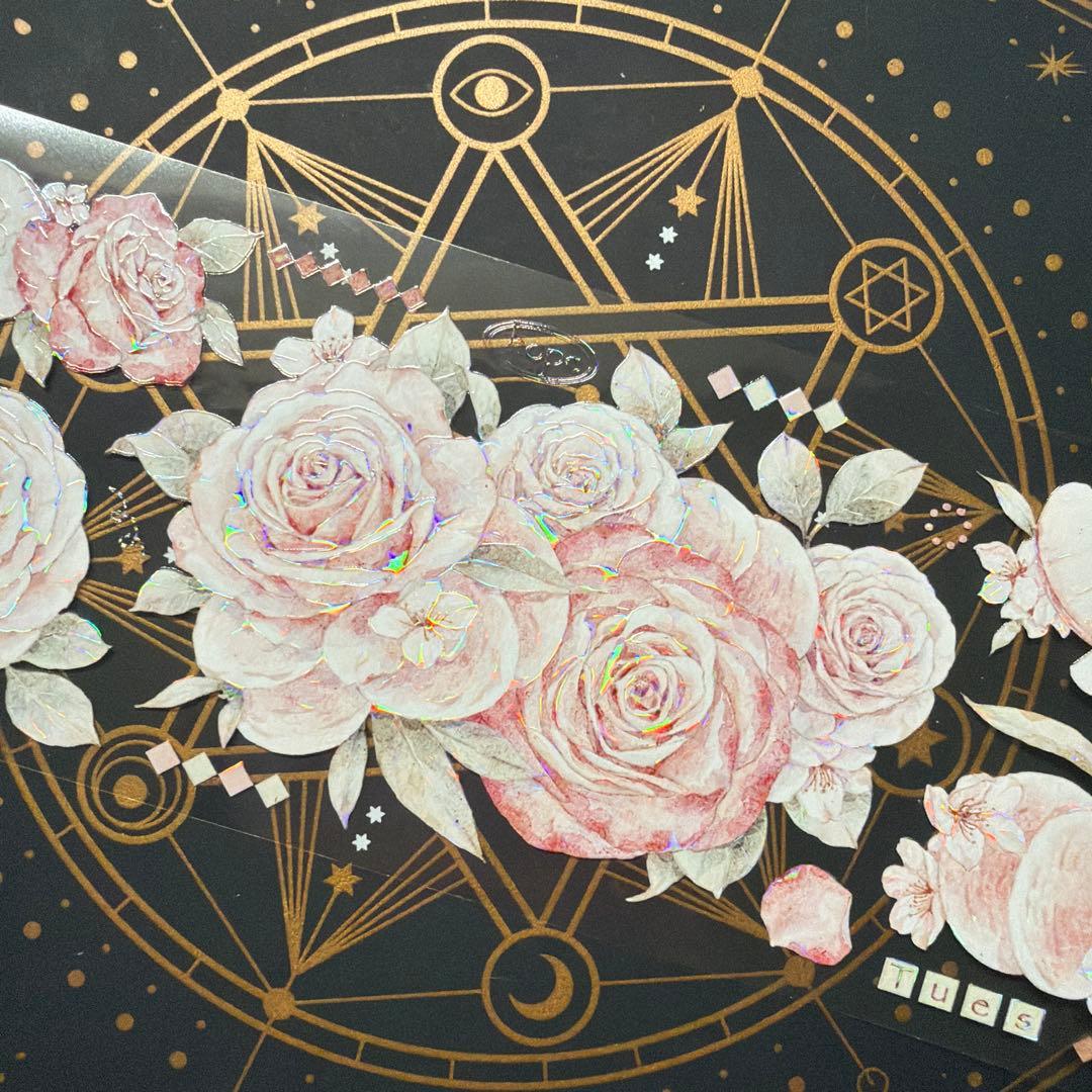 【8950】海外　マステ　中古巻　貝殻光マスキングテープ　お花系　ピンク