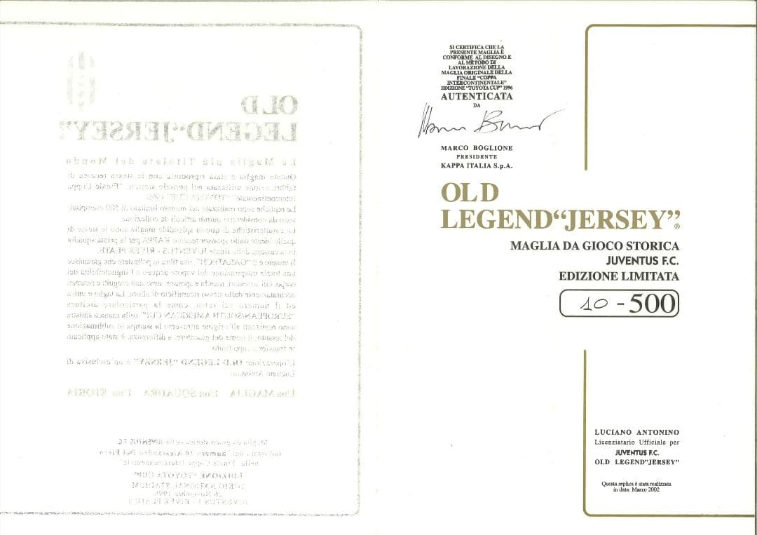 1996 ユベントス トヨタカップ復刻（証明書10/500）ルピエロユニフォーム