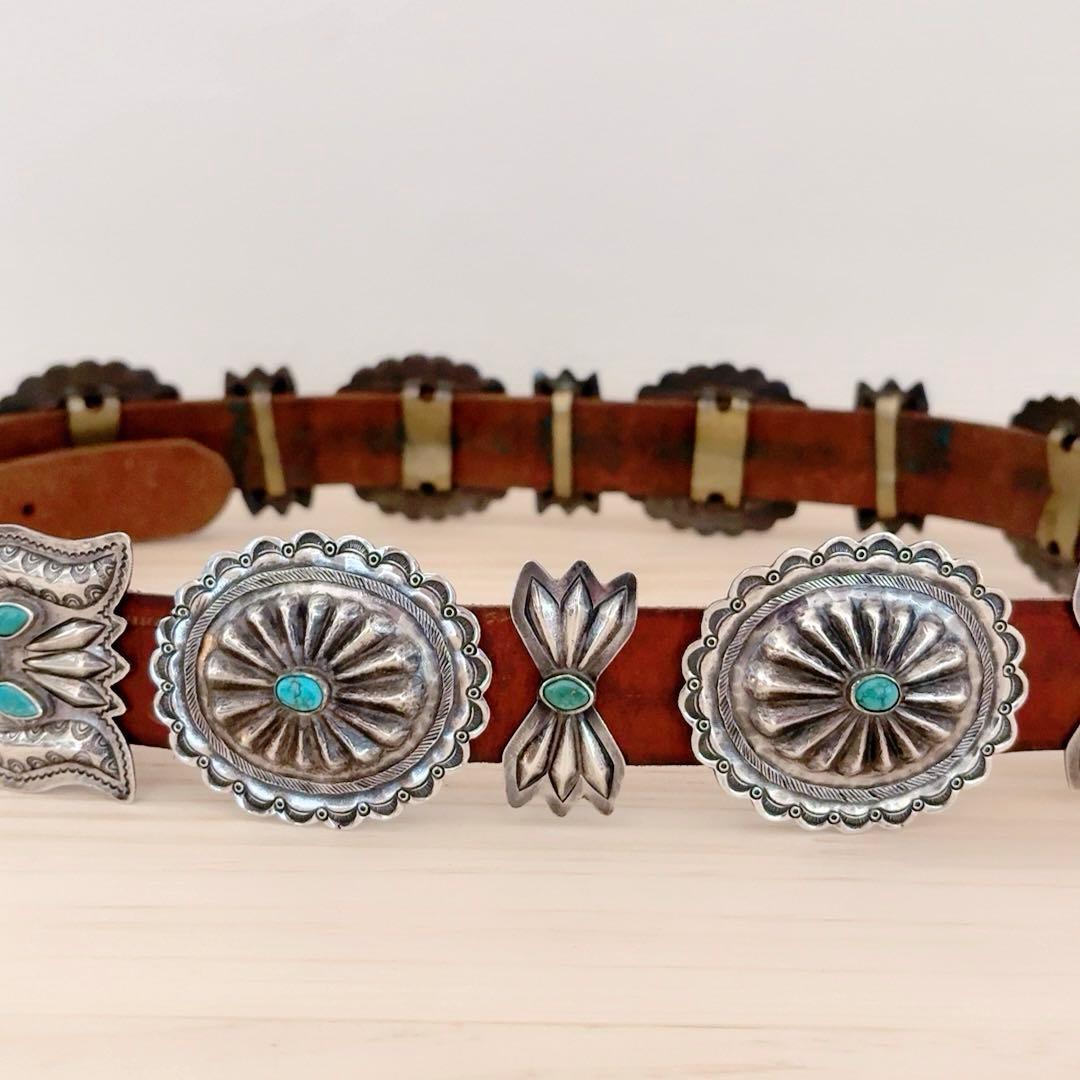 ヴィンテージ ナバホ ターコイズ コンチョベルト1920年代後半 オールドポーン