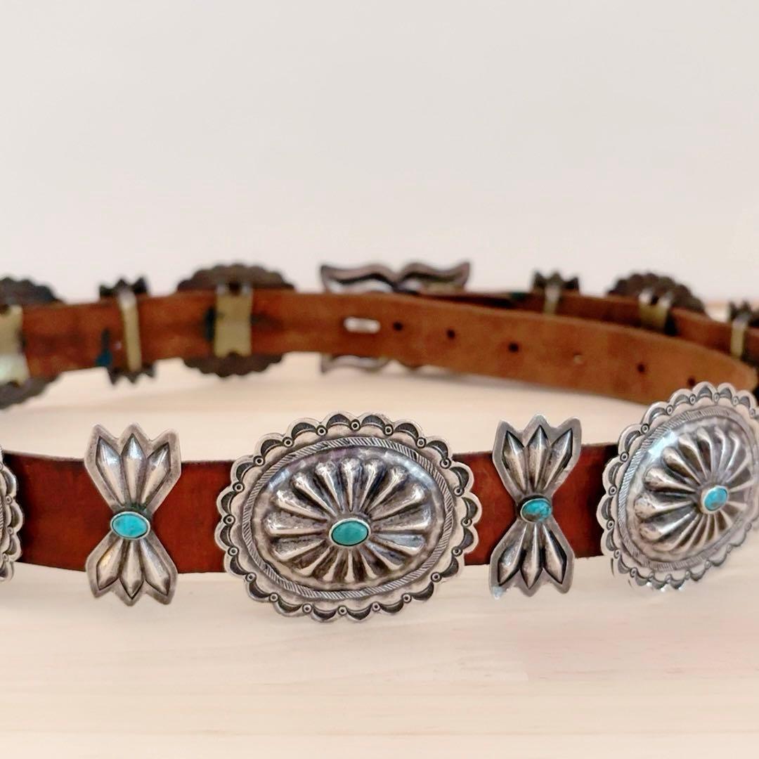 ヴィンテージ ナバホ ターコイズ コンチョベルト1920年代後半 オールドポーン