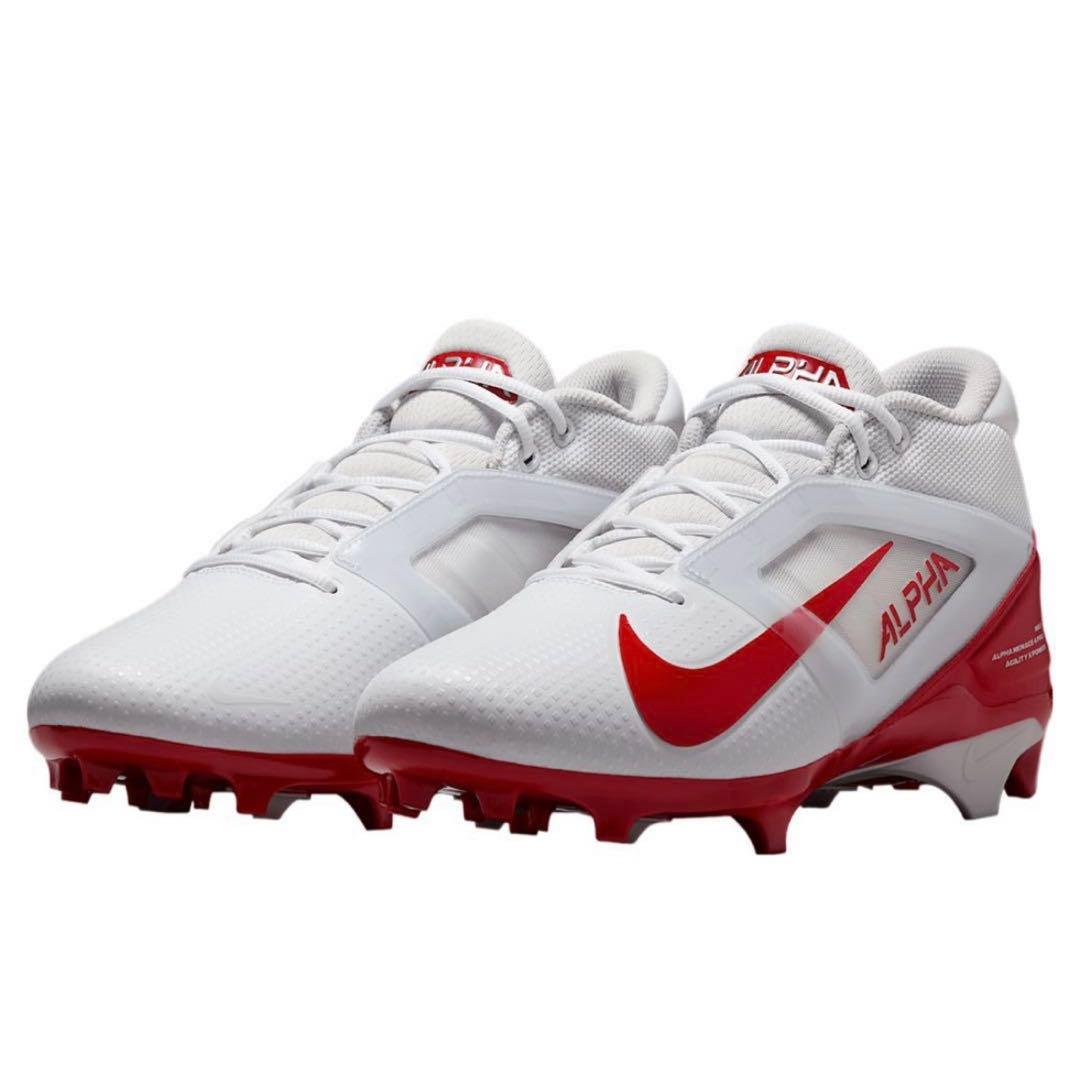 ナイキ 27 アルファメナス プロ アメフト スパイク シューズ 靴 白 赤