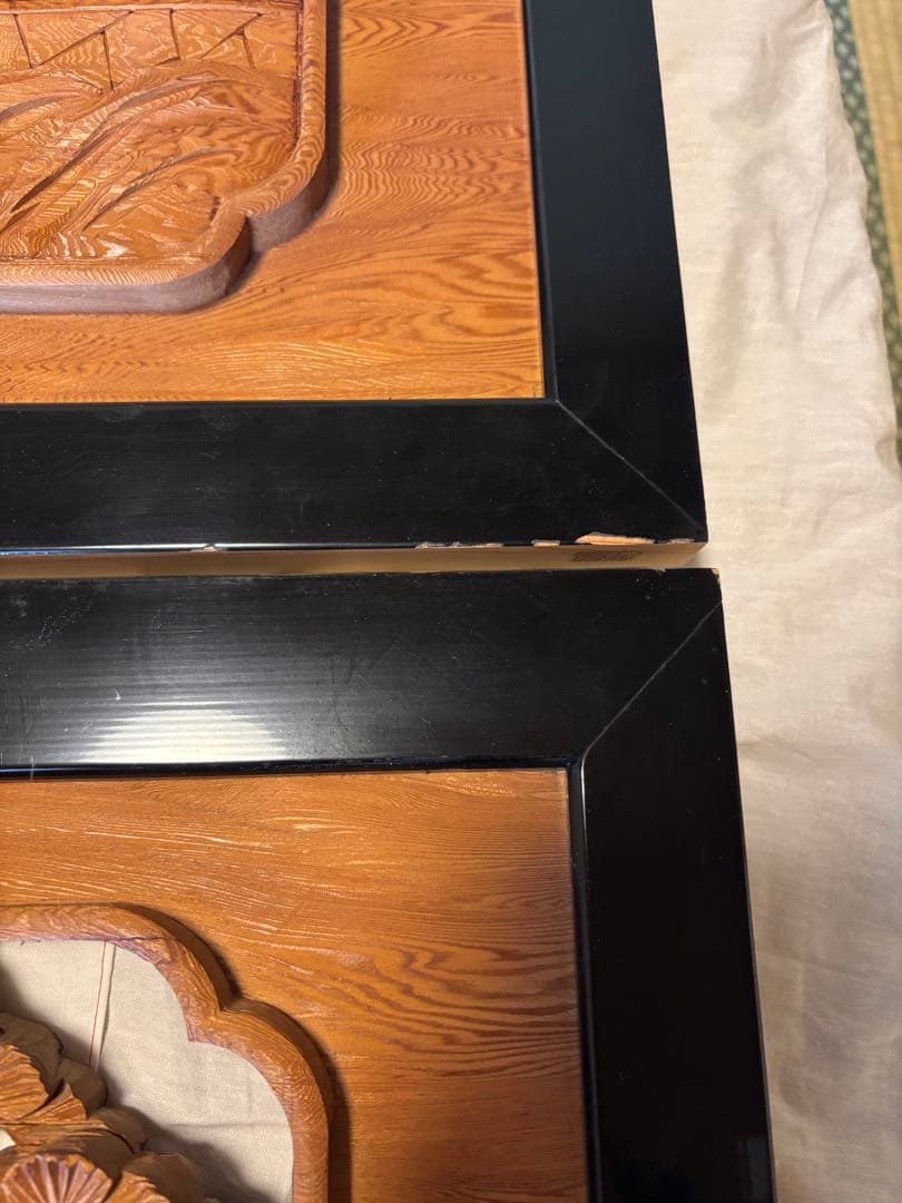 欄間　木製風景彫刻 2枚セット