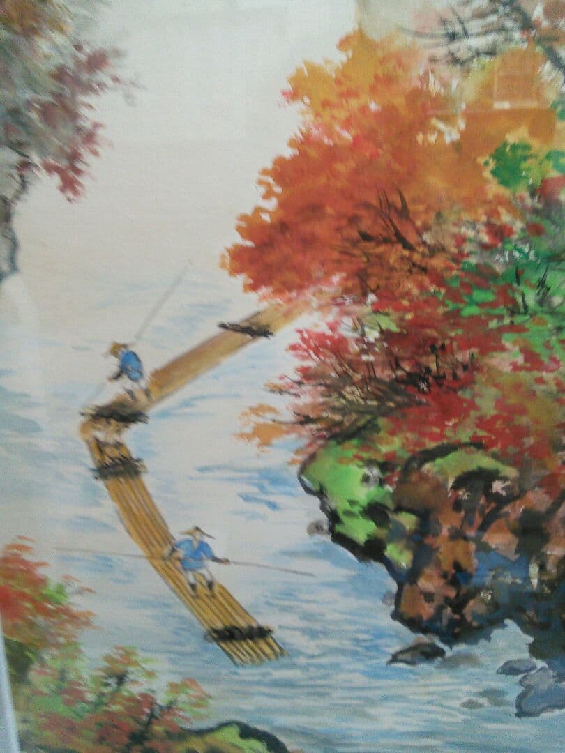 日本画水彩画　秋筏図