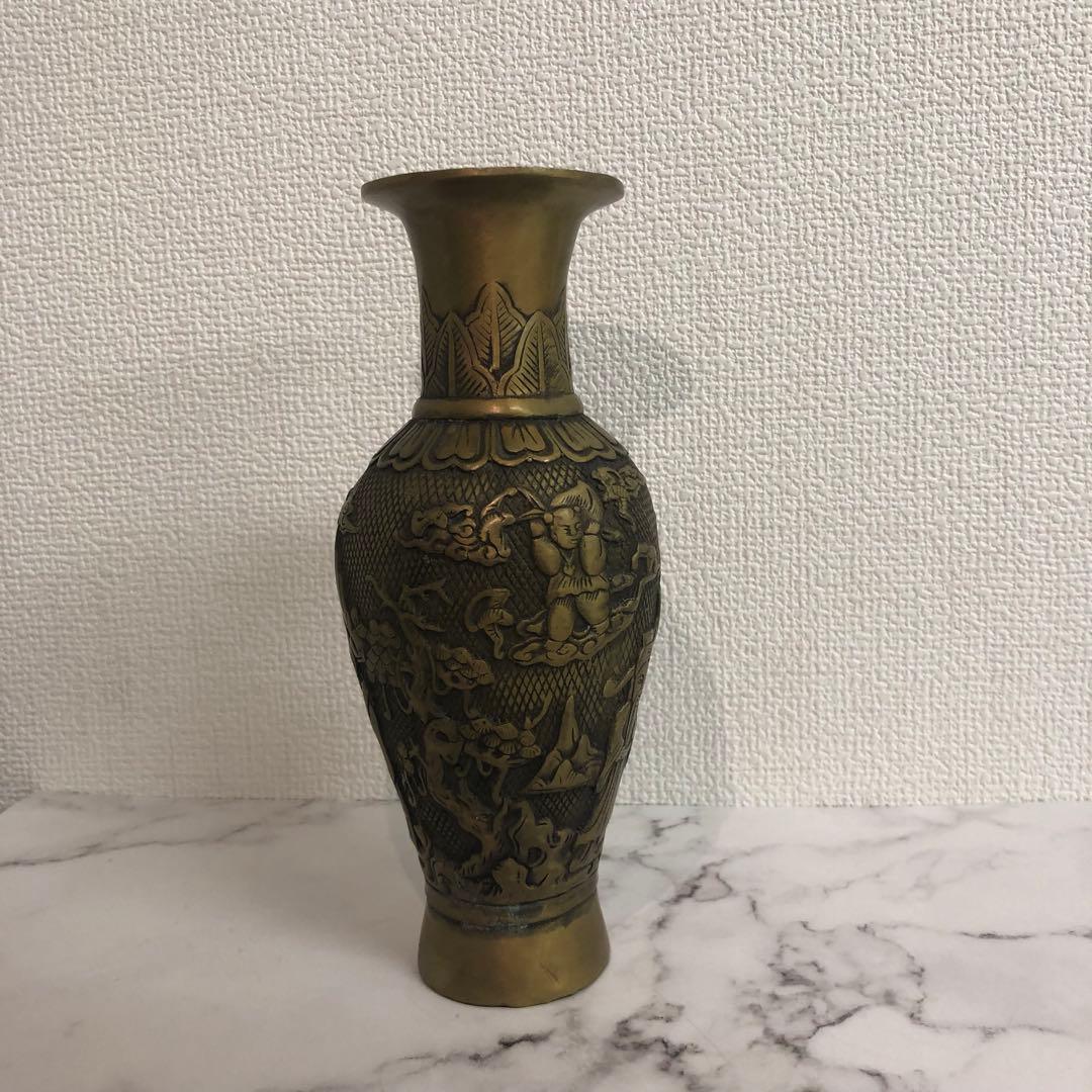 中国美術 骨董品 古美術 古玩 彫刻風景のブロンズ花瓶　中国 骨董品 大型