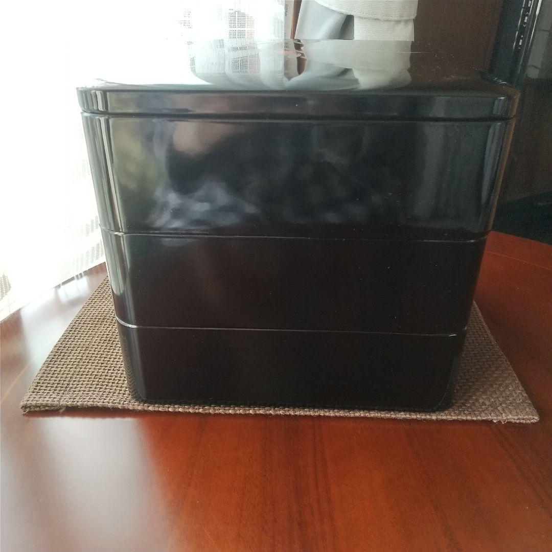 新品　会津塗　重箱 6.5寸 三段重　黒　春蘭