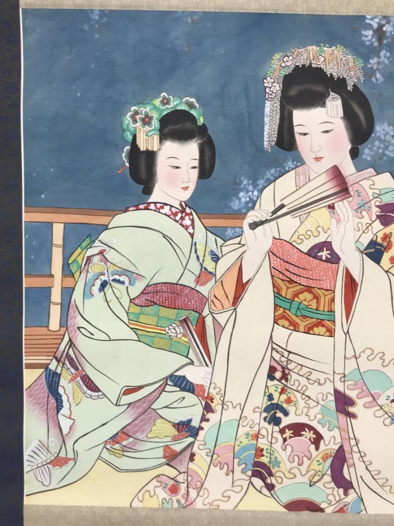 【真作】如雲/舞妓図/美人図/美人画/横物/掛軸/名家伝来/AC-540