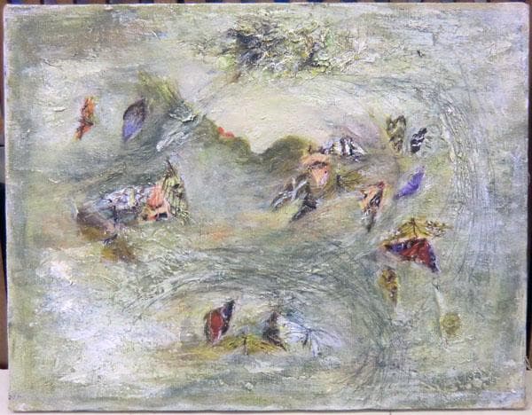 真作保証 藤本俊子　野原にて 昭和48年　油絵　額縁なし F6　北海道