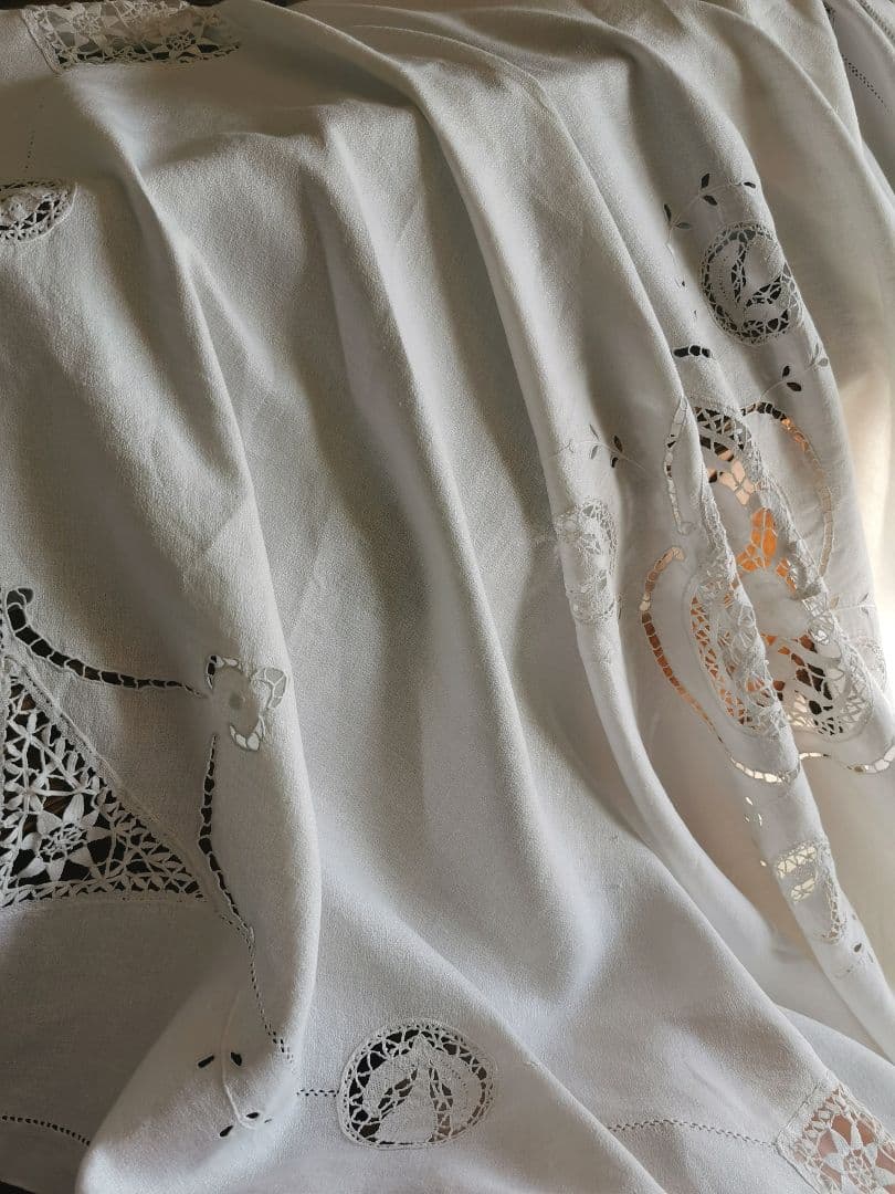 ご参照追加画像☘アンティーク フルーツボビンレース 刺繍ニードルワーク大判クロス