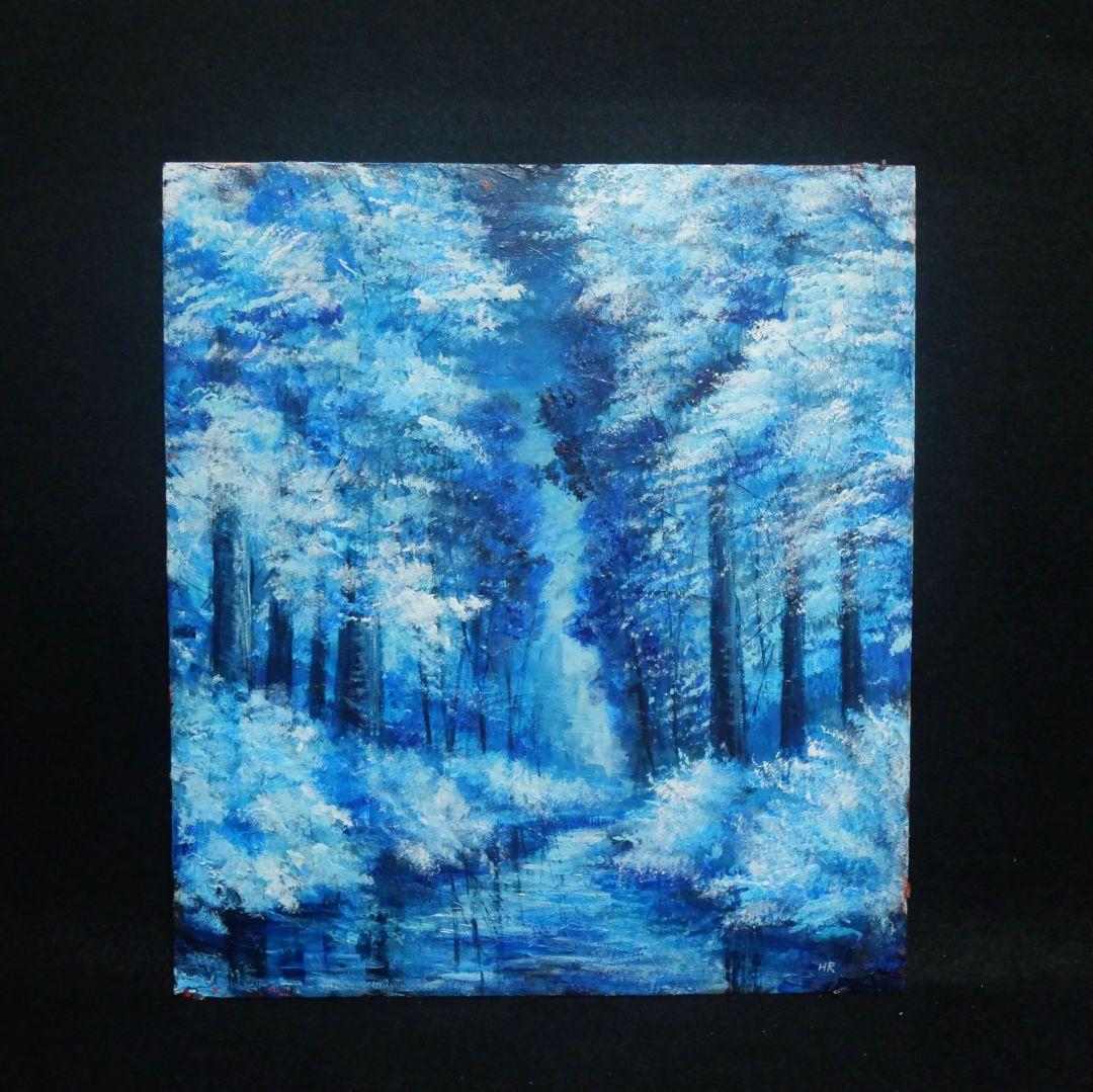 油絵 油彩 油彩画 絵 絵画【冬の森の川】