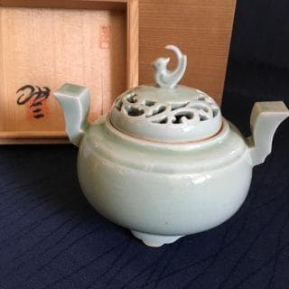 三川内焼 蕙山　青磁 透し彫り 香炉