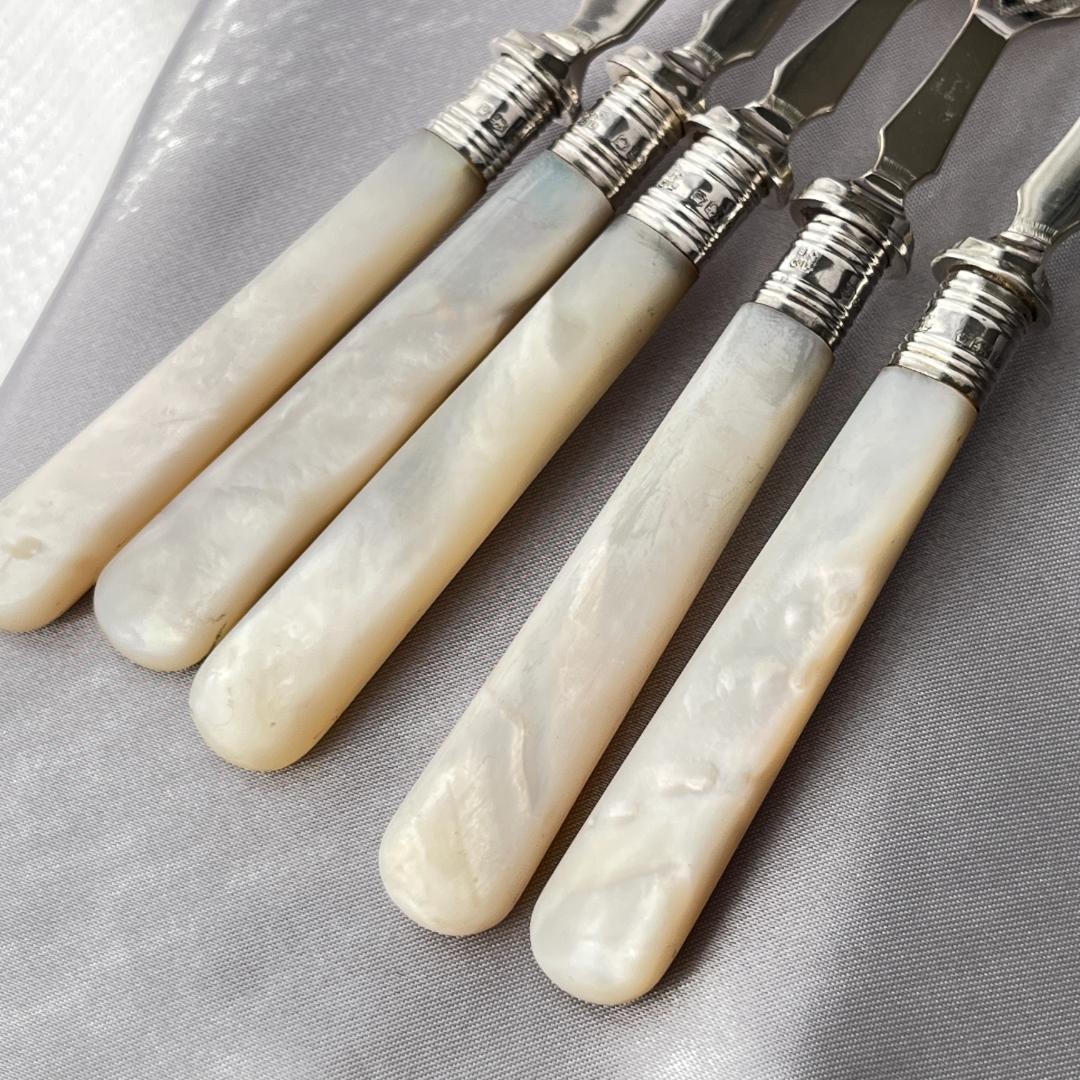 【英国 】【白蝶貝 / 純銀継手】ビクトリアン デザートセット10本 1921年