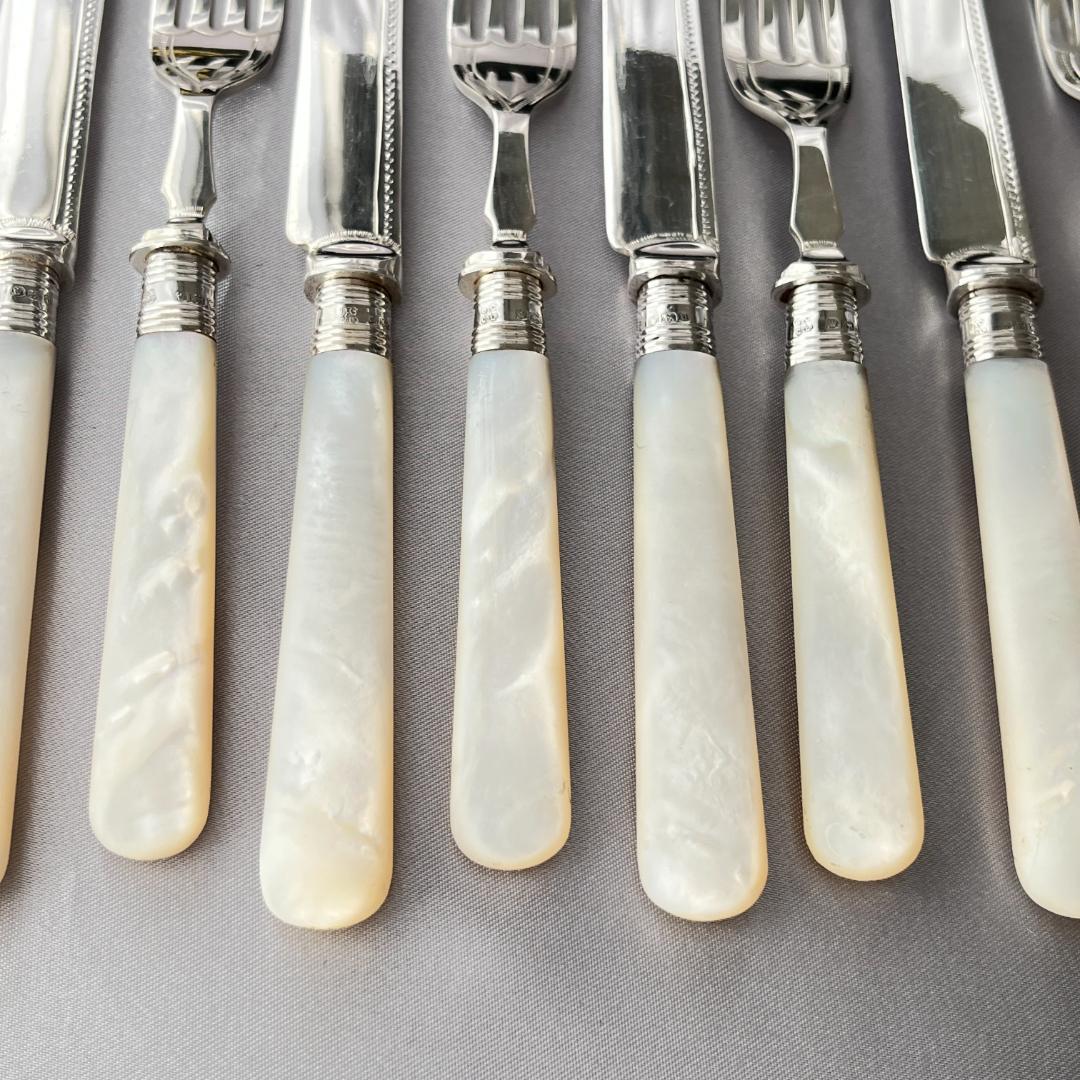 【英国 】【白蝶貝 / 純銀継手】ビクトリアン デザートセット10本 1921年