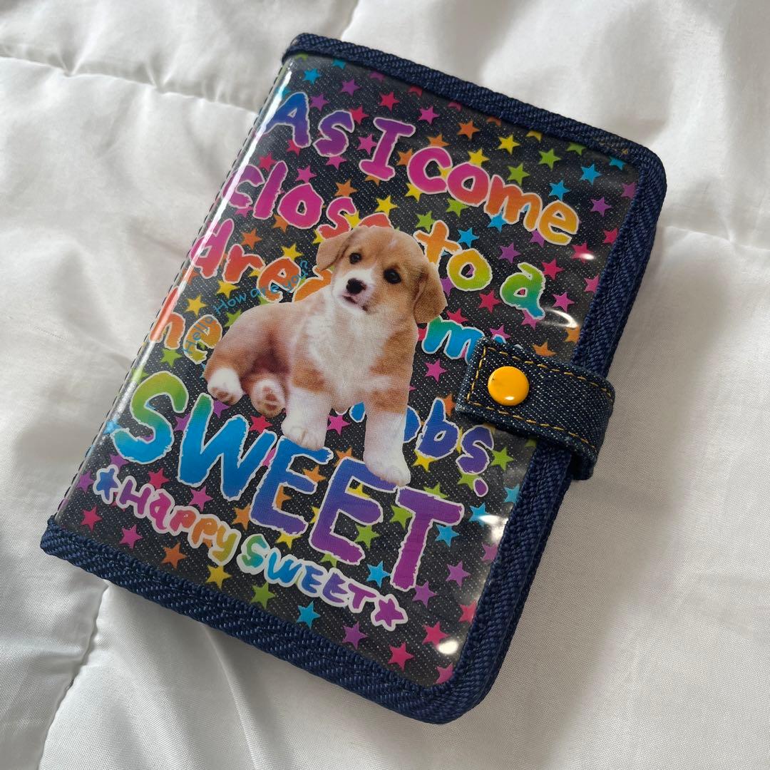 平成　レトロ　デニム　シール手帳　カバー　いぬ