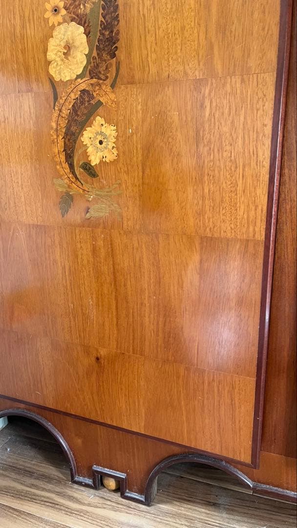 アンティーク 花象嵌 キャビネット タンス 木製