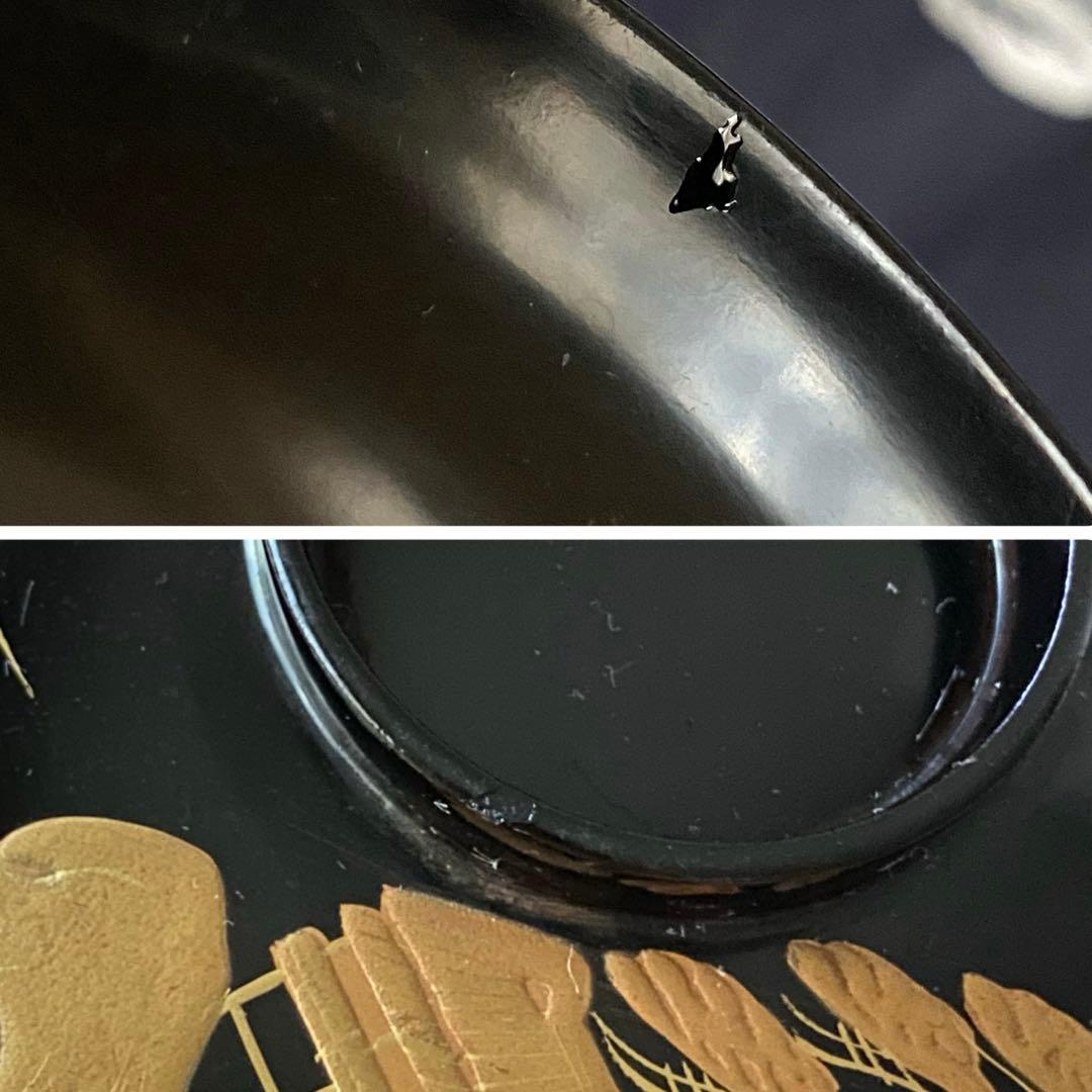 大正時代物・骨董　天然木製黒色漆器椀　金蒔絵・風景画に松葉　菓子椀・雑煮椀　三客