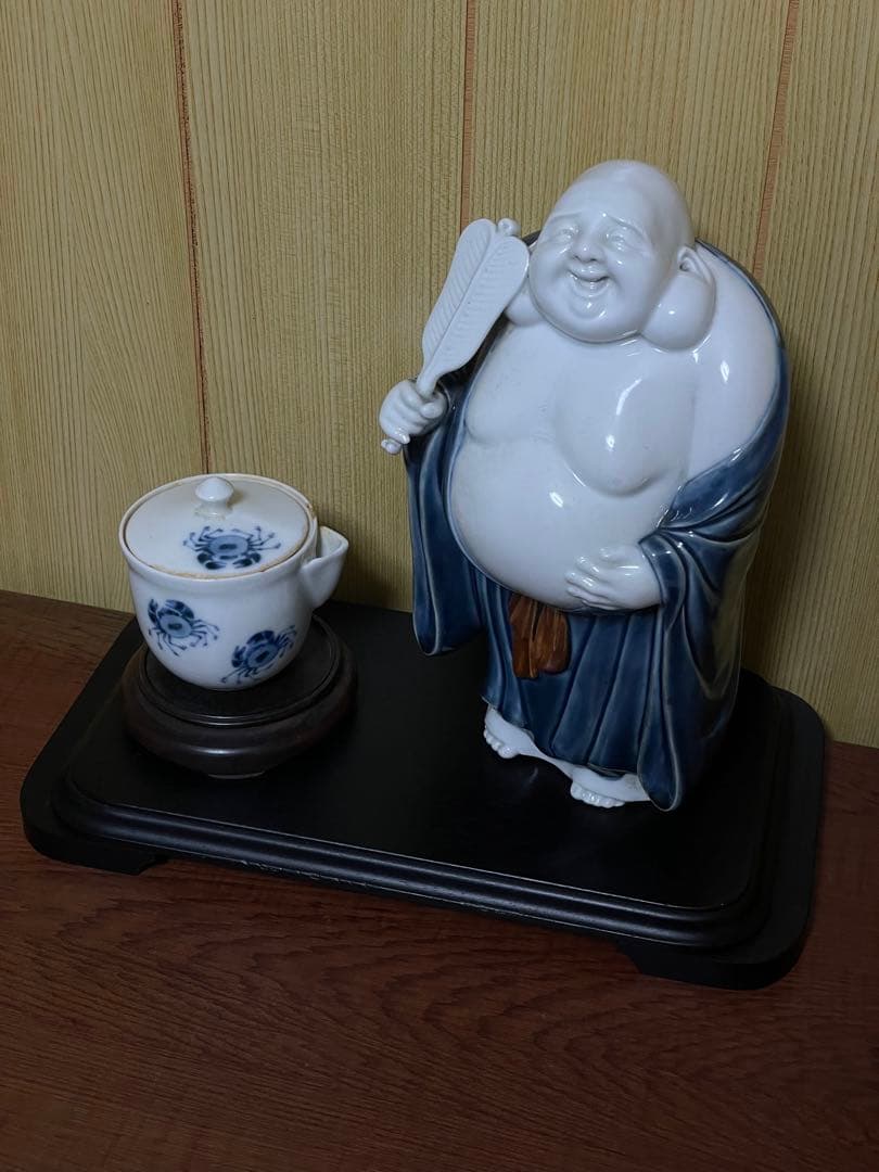 十二代 酒井田柿右衛門　染付　布袋　置物　床置　高22cm