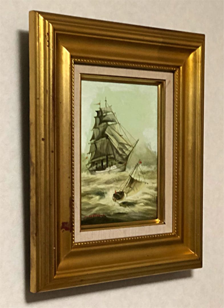 絵画 油絵 雪永幸美作 帆船 大海 荒波 最終価格