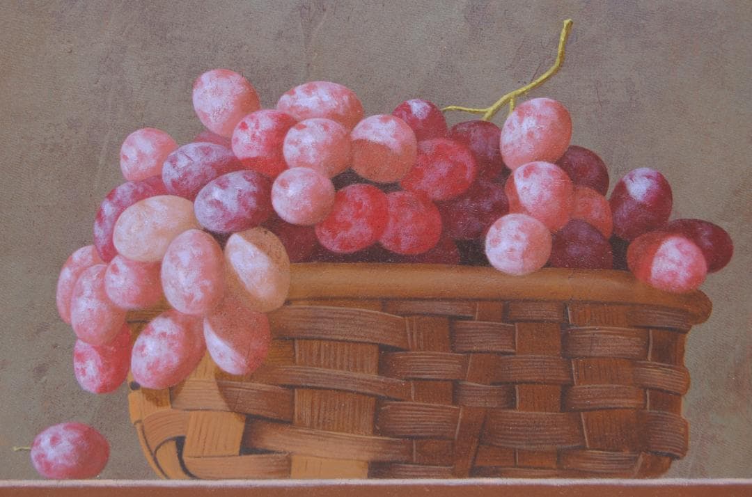 庄司守　籠のブドウ　Ｆ４　絵画　油彩画　油絵　静物画　葡萄