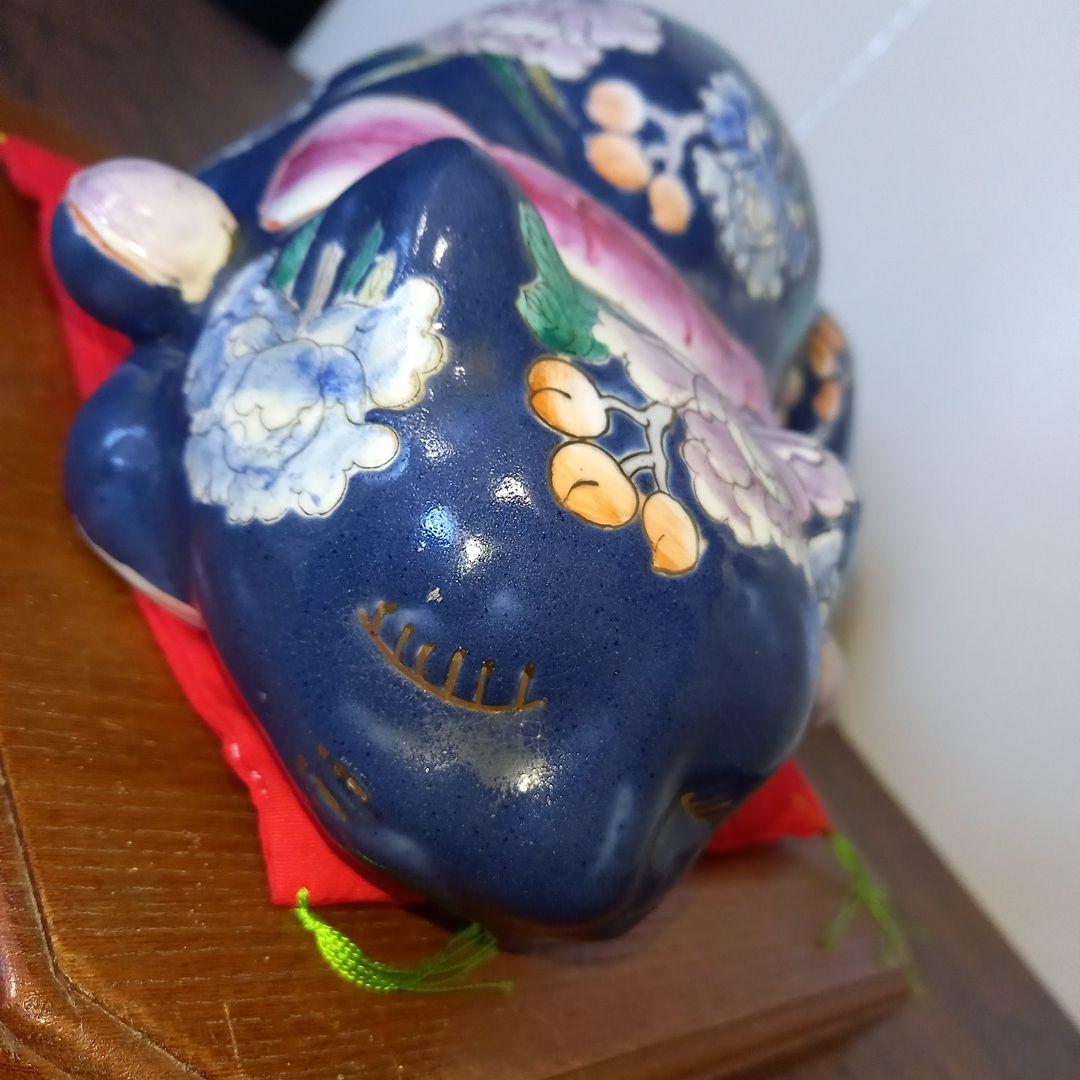 眠り猫　陶器　花　日本 vintage ceramic cat object