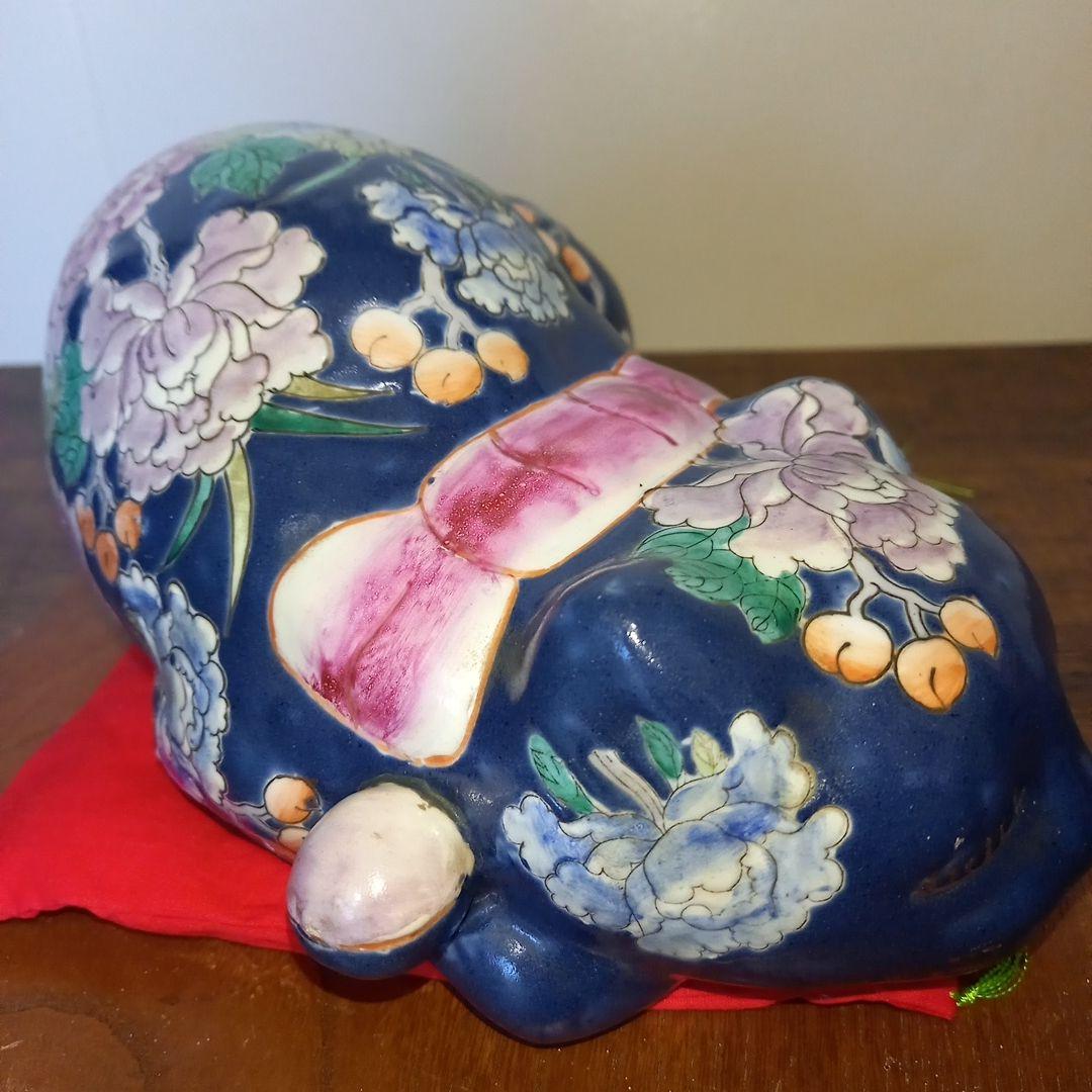 眠り猫　陶器　花　日本 vintage ceramic cat object