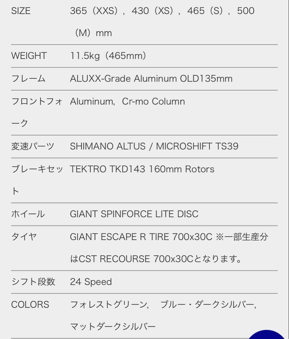 ジャイアントGIANT クロスバイク エスケープR ブルーラグ　bluelug