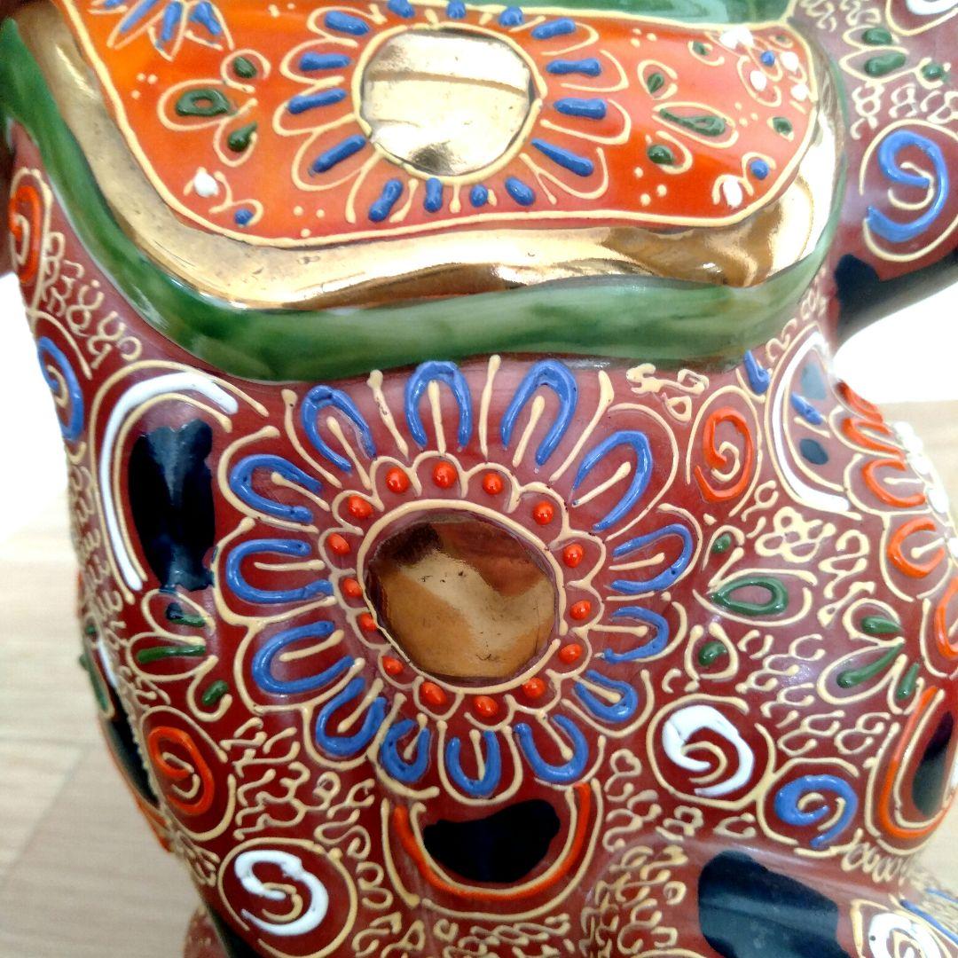 九谷焼　八橋窯　招き猫　7号 (20cm)　美品　縁起物　左手　千客万来