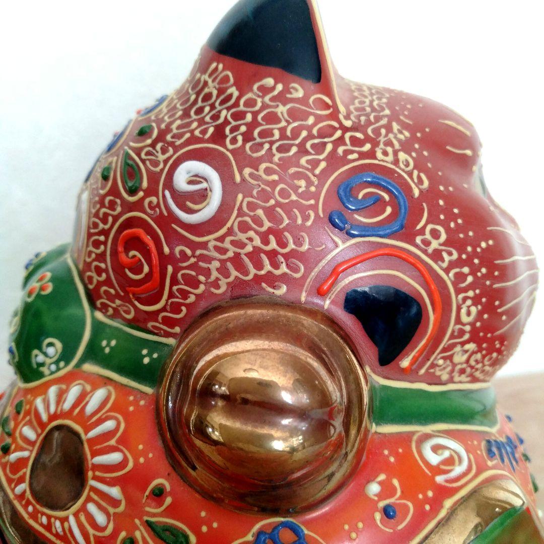 九谷焼　八橋窯　招き猫　7号 (20cm)　美品　縁起物　左手　千客万来