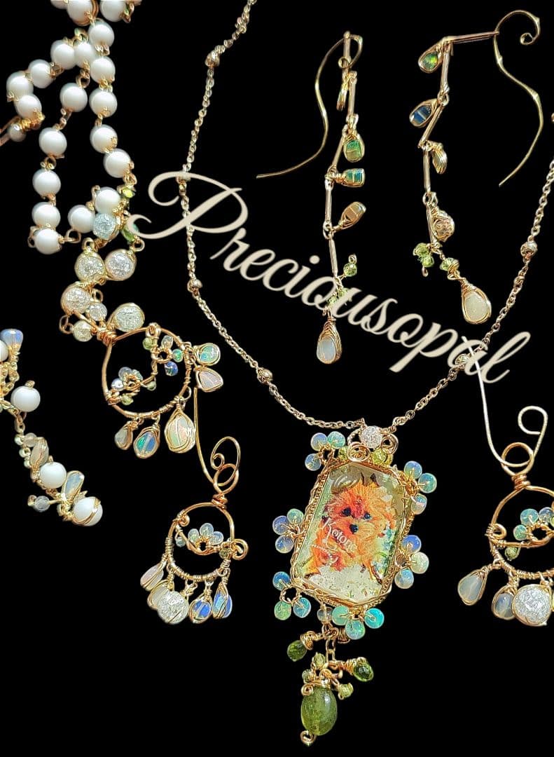 14kgf AAAうちの子 写真ネームオーダー ルビー　ピンクオパールネックレス