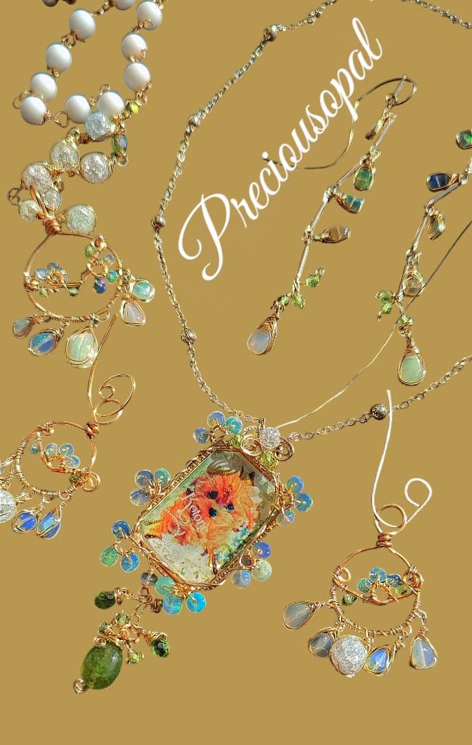 14kgf AAAうちの子 写真ネームオーダー ルビー　ピンクオパールネックレス