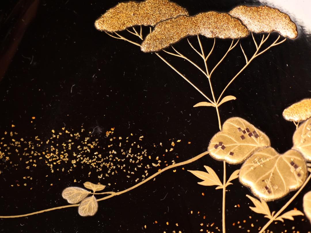 BK427　時代輪島塗　秋乃図金蒔絵　吸物椀　五客　木製　茶 懐石 菓子　螺鈿