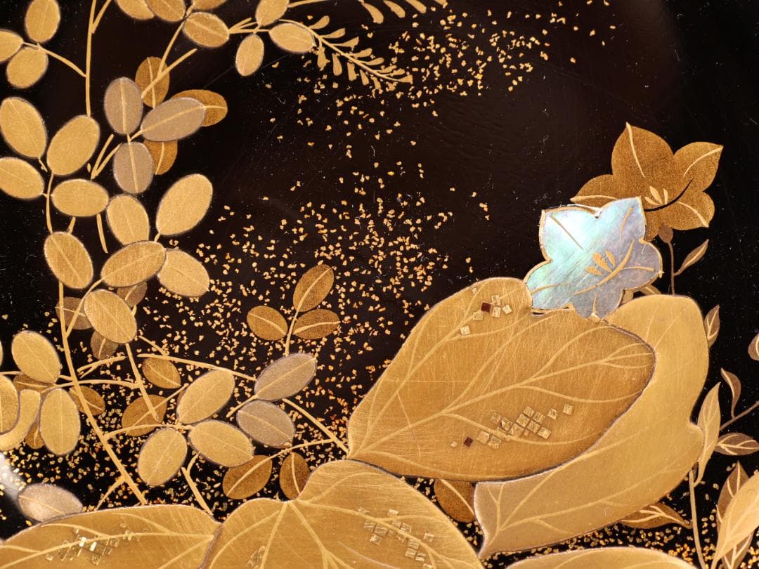 BK427　時代輪島塗　秋乃図金蒔絵　吸物椀　五客　木製　茶 懐石 菓子　螺鈿