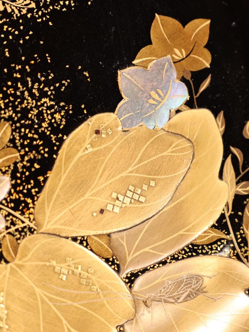 BK427　時代輪島塗　秋乃図金蒔絵　吸物椀　五客　木製　茶 懐石 菓子　螺鈿